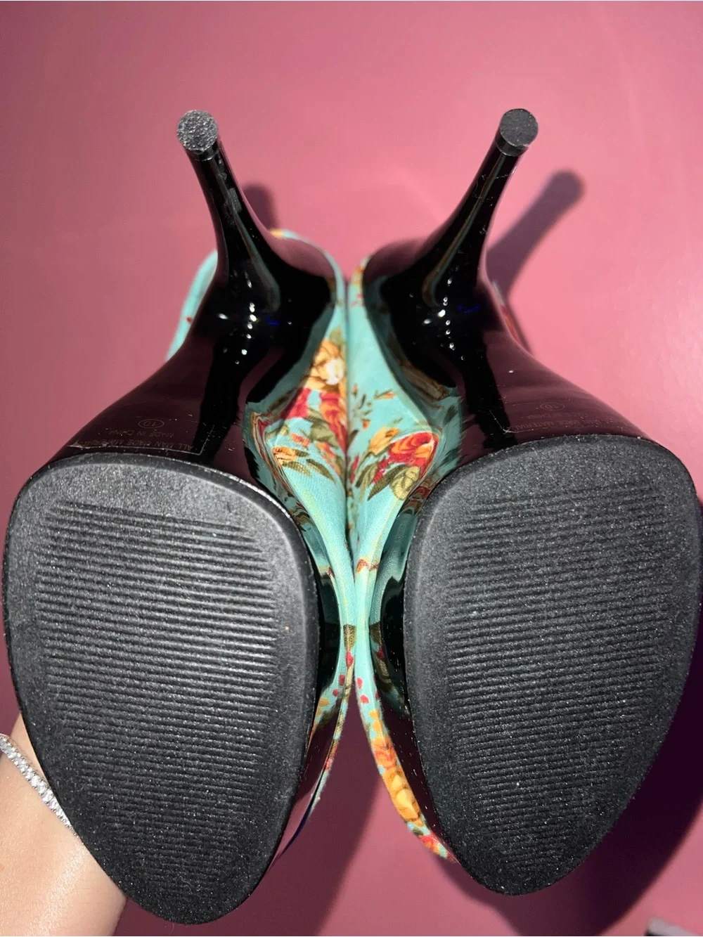 Floral Platform High Heels in Light Blue